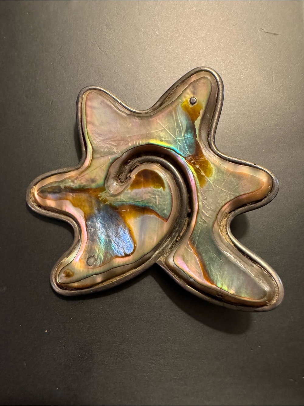 Vintage Taxco Mexico Sterling Silver Abalone Starfish Brooch - 15.61g